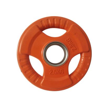 China Rubber Coated Fitness Gym Weight Plates Durable Colorful Grip Tri Equipment for sale