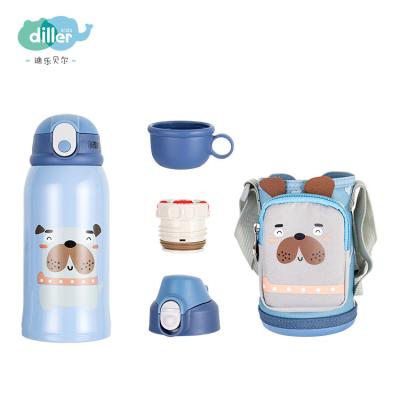 China Straw Logo Cartoon Stainless Steel Viable Custom Bpa Free Kids Water Bottles With Straps for sale