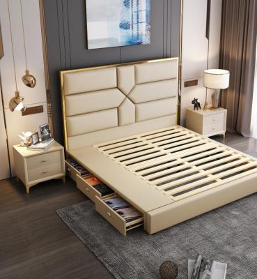 China 2020 Modern Bed Gray Leather Super King Size Beds New Arrival Adjustable Luxury Hotel Beds for sale