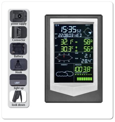 China Wireless Indoor And Outdoor Multifunctional Weather Station With Color Screen Display for sale