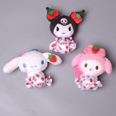 China Cute Fun Sanrio My Melody Kuromi Cinnamoroll Decoration Cute Strawberry Modeling Holding Key Chain Soft Stuffed Candy Kawaii Doll Plush for sale