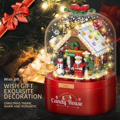 China Creative Christmas Santa Claus Elk Snow House Gift DIY Automatic Snow Christmas Tree Building Block The Music Box 15*15*20cm for sale