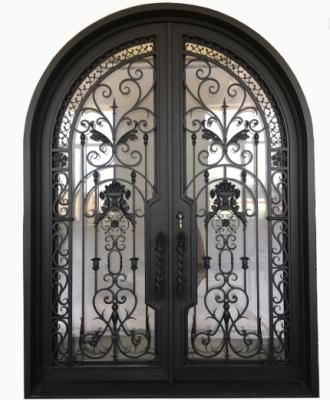 China Sunscreen Factory Price Luxury Wrought Iron Glass Doors Design Double Entry Door For Villa for sale