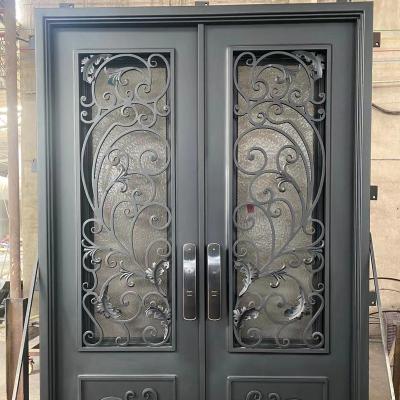 China Sunscreen Single Front Entry Door Wrought Iron Glass Double Door Design for sale