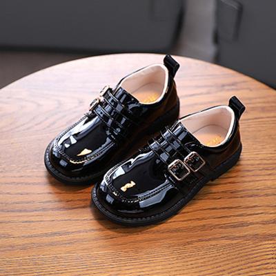 China Black British Style Boys Girls Student Leather Shoes Round Children's Stylish Shoes for sale