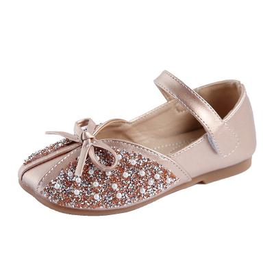 China Flat 2022 New Girl's Spring Cute Bow Knot Princess Shoes Cute Diamond Casual Non-slip Leather Shoes for sale