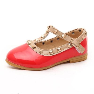 China Breathable Baby Kids Fashion PU Rivet Princess Kids Shoes Summer Autumn Leather Red Child Dance Shoes School Girls Stylish Shoes for sale