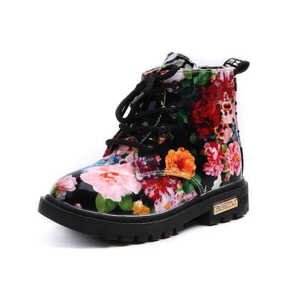 China 2021 Anti-smell drop child rubber direct leather floral pattern waterproof supply boot boots for girls for sale