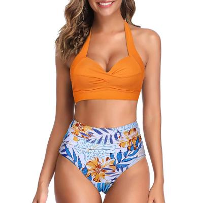 China Fashion Removable Padded Bikini Summer Tropical Print Swimwear Three Piece Set Beach Wear for sale