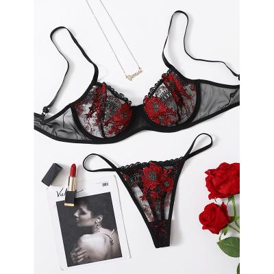 China 2022 New Design Women's Delicate Flower Cavity Lingerie Women Lace Embroidery Sexy Mature Sexy Lingerie for sale