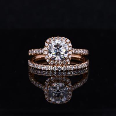 China CLASSIC 14K Rose Gold Cushion 7X7mm with halo ring set on sale for sale