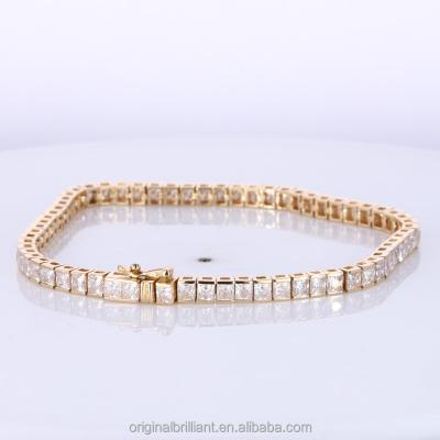 China New Arrival 14K Yellow Gold Women Bracelet TRENDY Moissanite Princess Cut 2.5X2.5mm Bangle for sale