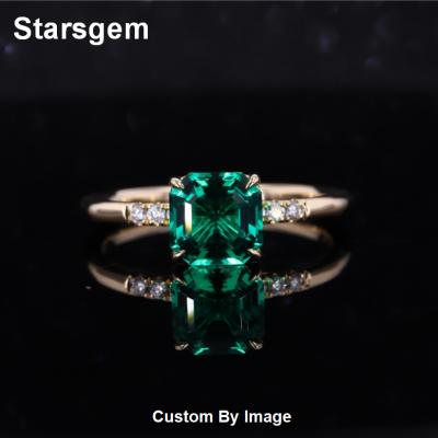 China Classic Starsgem Round Shape Diamond With Asscher Cut Emerald Setting Gold Women Men's Rings for sale