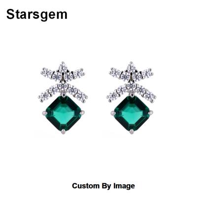 China Luxury Starsgem 925 Sterling Silver Jewelry 6*6mm Emerald Luxury Stud Earrings for sale