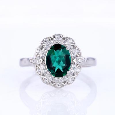 China Wuzhou CLASSIC Starsgem 925 Sterling Silver Rings Hpht Emeralds Engagement Ring Oval Diamond for sale