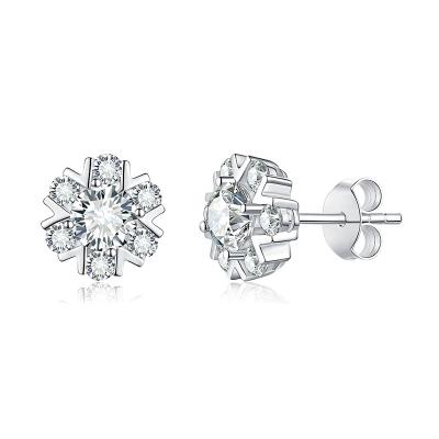 China Luxury CLASSIC Moissanite Diamond Silver Plated Gold Flower fashion D color form stud earring jewelry for girl wedding for sale