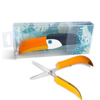 China Custom Cartoon Toucan Paper Cutting Edge Craft Scissors School Plastic Round Scissors for sale