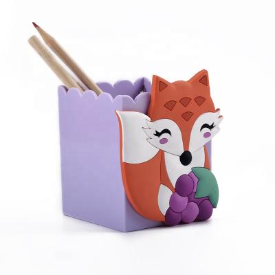 China Wholesale Custom Cute Fox Factory Cartoon Plastic Brush Pot Pen Holder for sale