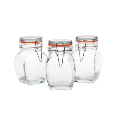 China Freshness Preservation Square Jar Glass Container Square Round Clip Top Glass Storage Airtight Preserving Jars for sale