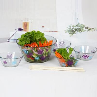 China Sustainable glass salad bowl set with design for sale