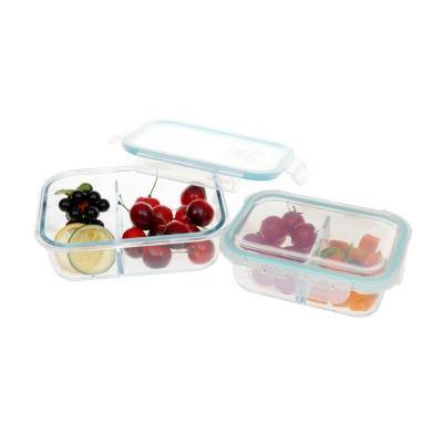 China Rectangle 2 Compartment Microwavable Glass Bento Box For Food Storage for sale