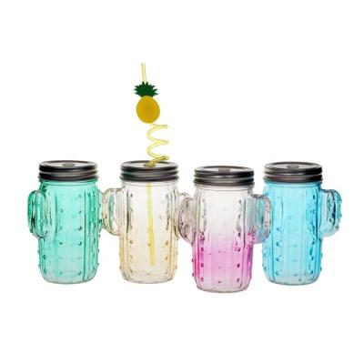 China Freshness Preservation 4pcs Cactus Glass Mason Jar With Color for sale