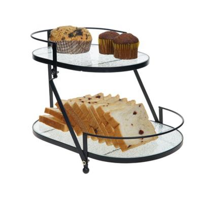 China 2 Tier Stocked Oval Glass Tray for Cake Bread Serving for sale