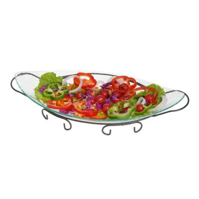 China Sustainable Hot Selling Big Boat Shape Glass Tray With Stand for sale