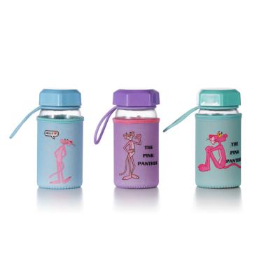 China Freshness Retention Colorful Eco - Friendly Glass Water Bottle With Fabric Sleeve And Screw Cover Portable Bottle Glass for sale