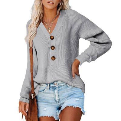 China Anti-wrinkle button sweater styleis European and American new knitted V-neck sweater women for sale