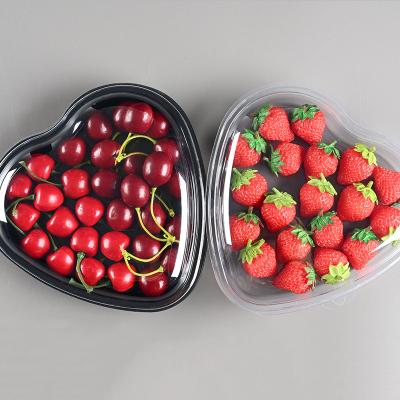 China Recycled Materials PET Supermarket Heart-Shaped Heart-Shaped Banquet Packing Box Tray Cherries Strawberry Disposable Fruit Heart-Shaped Tray for sale