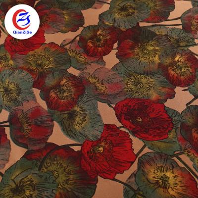 China Luxury Anti-Static Rose Floral Heavy Stretch Satin Wrinkle Free Lining Polyester Fabric for sale