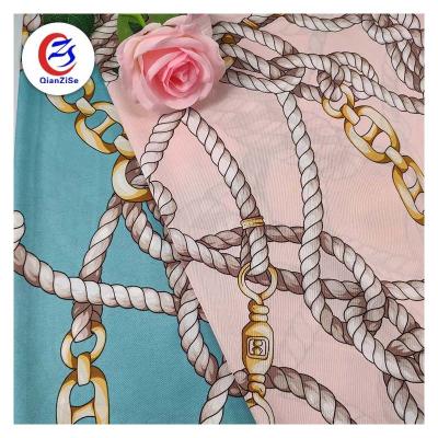 China 2021 Silky Twill Bright Color Geometry Design Printed Twill Polyester Sik Satin Fabric for sale