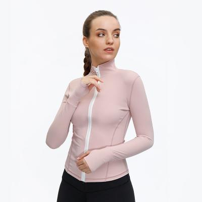 China ACTIVE Double-Sided Bare Hair-Rubbing Long Sleeve Slim Yoga Wear Sweat Absorption Sports Fitness Breathable Coat Stretch Quick Dry Coat for sale