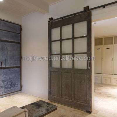 China Vintage Gray Window Glazed Sliding Wood Modern Barn Door for sale