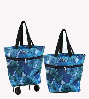 China Zipper Folding Collapsible Trolley Bags Folding Shopping Bag with Wheels Shopping Cart Collapsible Reusable Grocery Bags for Women for sale