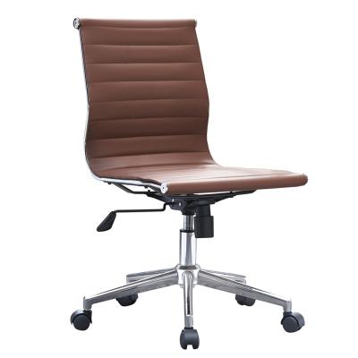 China Modern Brown Leather Executive Chair Conference Office Furniture Chair Without Armrest Swivel Chair PU Office Ergonomic Executive Chair for sale