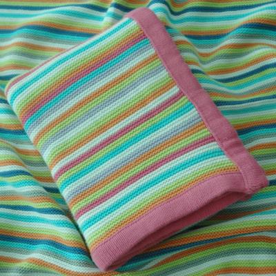 China Sweater Knit Multi Stripe Baby Blankets Knitted 100% Cotton Baby Blanket With Rib Edge for sale