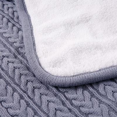 China Anti-pilling Double Layers Heavy Cable Knit Face With Faux Sherpa Lining Baby Blanket for sale