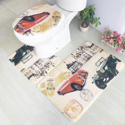 China Super Fine Fiber Water Absorption Floor Pad Washable Customized Bathroom Mats 3 Piece Covers Set Anti Slip Bath Mat for sale