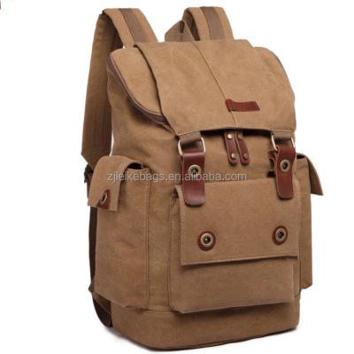 China Students Canvas Vintage Backpack Leather Bookbag Mens Casual Rucksack for sale