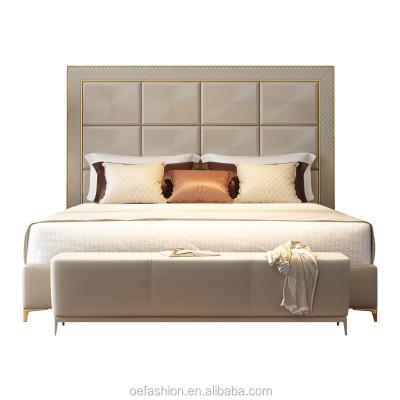 China Eco-friendly Modern OE-FASHION Leather Wedding Double Bed Stainless Steel Frame For Bed Room Furniture for sale