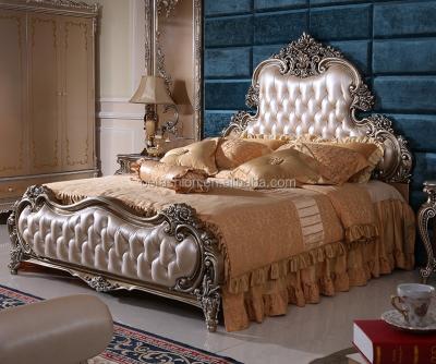 China Luxury Antique Royal Italian Leather Bed Room Furniture Master Bedroom King Wood Eco - Friendly for sale