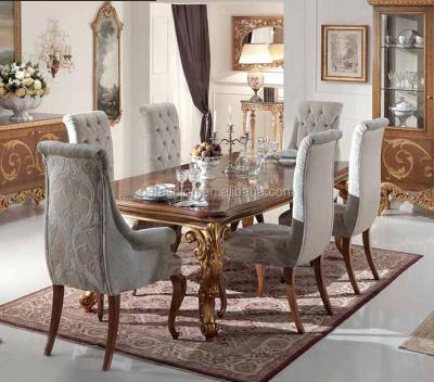 China OE-FASHION Luxury Villa Furniture Eco-friendly European Solid Wood Square Dining Table With 6 Chair for sale