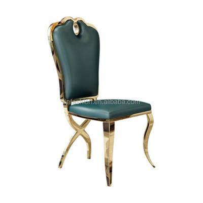 China Hotel Modern Dining Chair OE-FASHION Furniture Green Leather Wedding Events Used Dining Stainless Steel Chair for sale