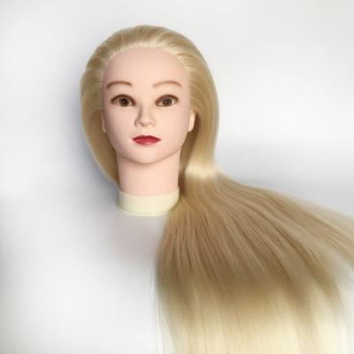 China Cosmetology Mannequin Heads Wholesale Beauty Salon Hairdressing Hair Training Synthetic Hair Dummy Doll Training Mannequin Head For Blonde Color for sale