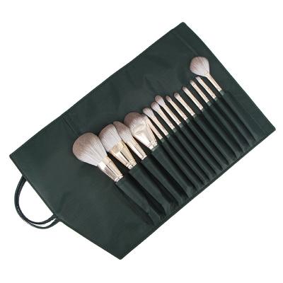 China Angular Blush Wholesale Portable Travel Makeup Tools 14pcs Green Cloud Makeup Brush Set With Storage Bag for sale