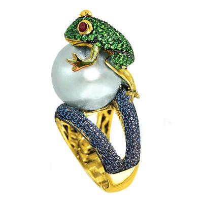 China New Style Individuality Hand Jewelry Factory Wholesale Fashion Frog Toad Game Pearl Gold Ring for sale