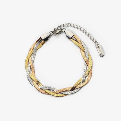 China Others Titanium Steel Plated 18k Gold And Silver Rose Gold Three-Strand Snake Chain Wrap Bracelet Women for sale