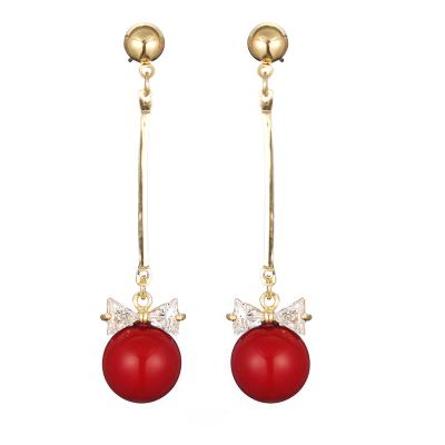 China CLASSIC Red Silver Pearl S925 Needle Zircon Style Long Earrings No Ear Hole Clip for sale